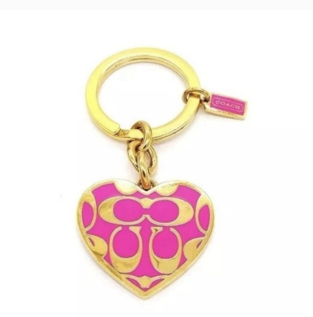 Coach Fuscvia Pink & Gold Heart Keychain Charm